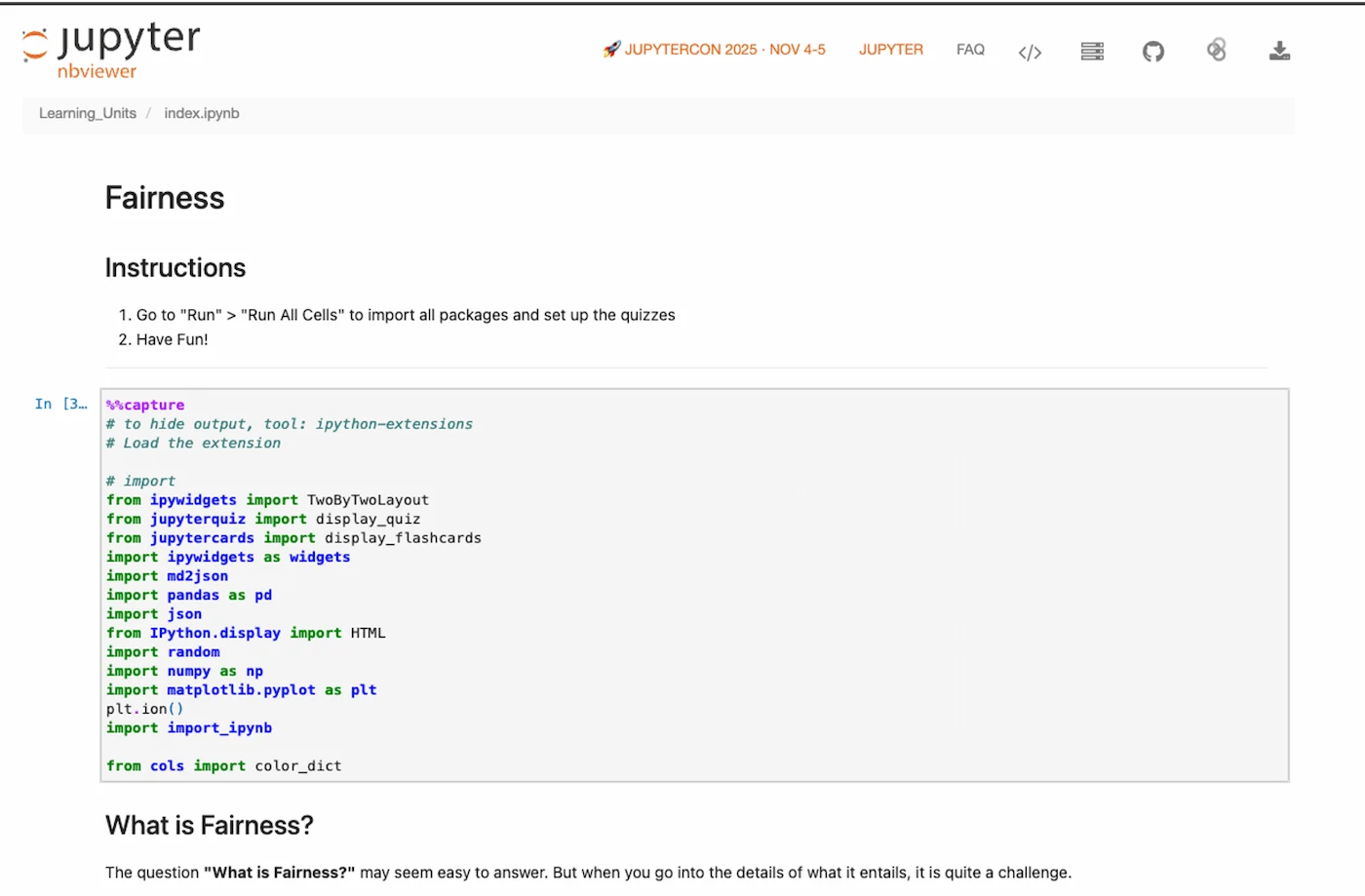 Jupyter Quiz example
